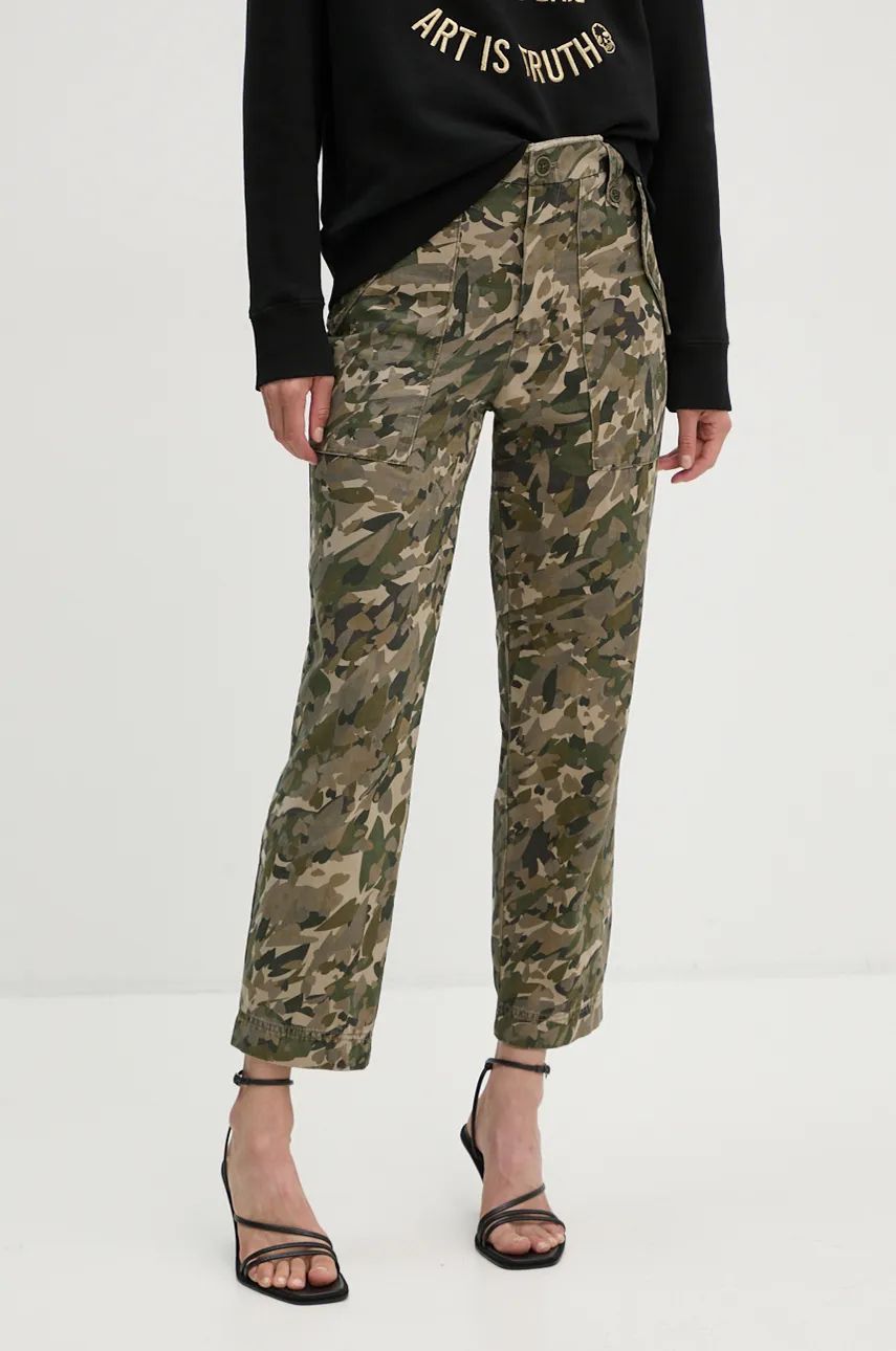 Kalhoty ZADIG&VOLTAIRE dámské, zelená barva, kapsáče, high waist, WWPA00807