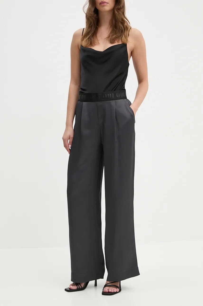 OUI pantaloni femei, culoarea gri, lat, high waist, 88773 OUI pantaloni femei, culoarea gri, lat, high waist, 88773