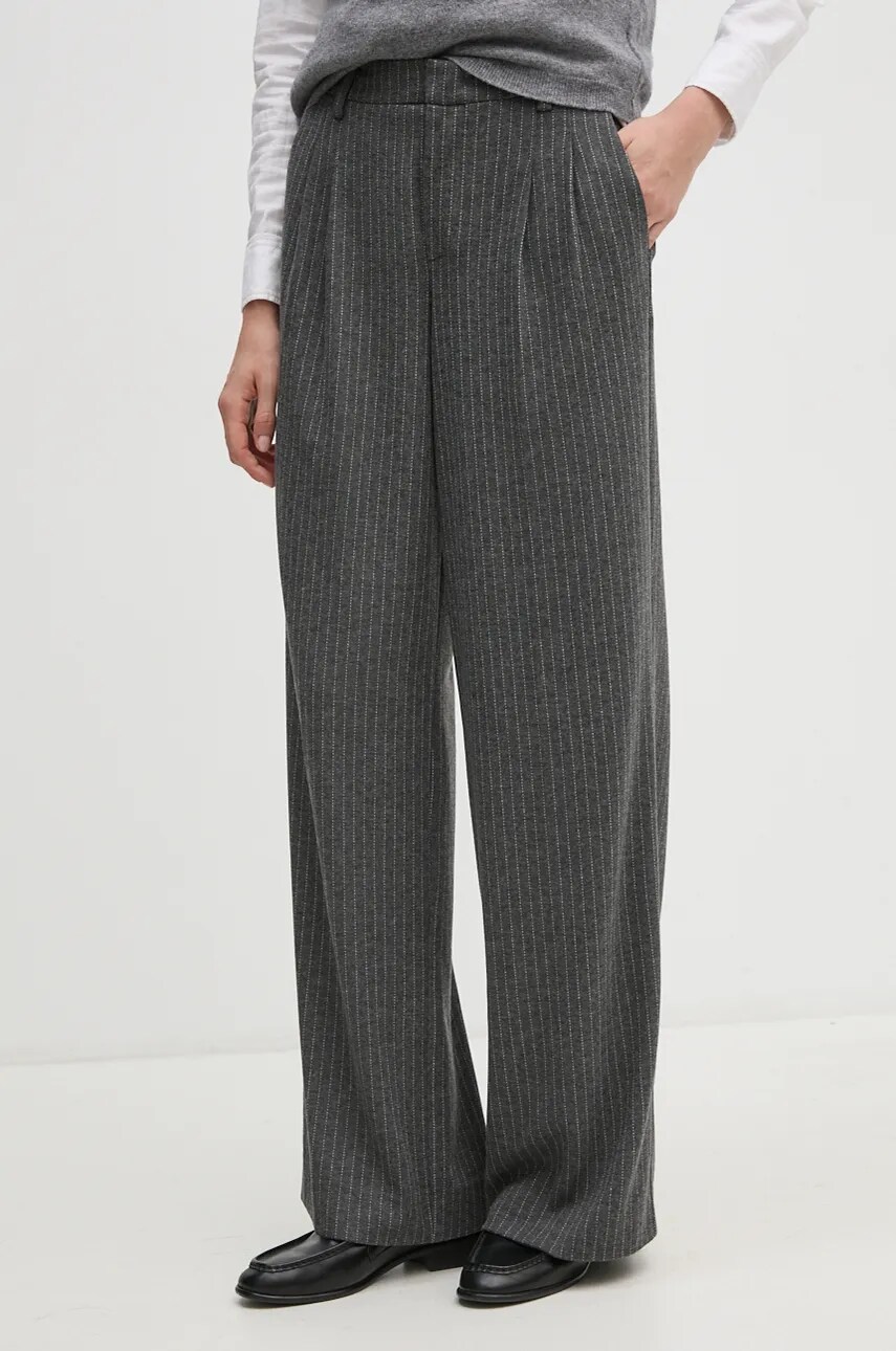 Levně Kalhoty OUI dámské, šedá barva, jednoduché, high waist, 88775