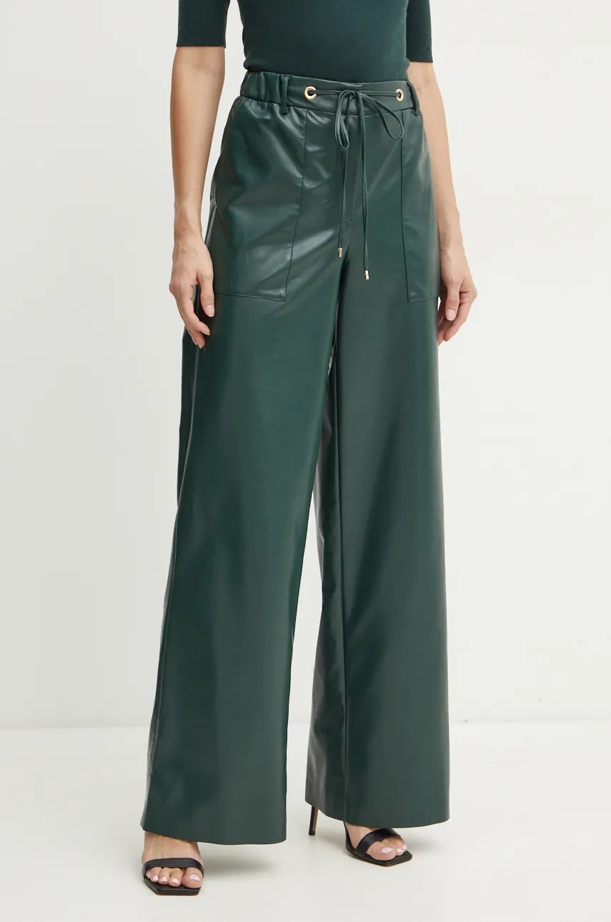 Simona Corsellini pantaloni femei, culoarea verde, lat, high waist, A24CPPA006