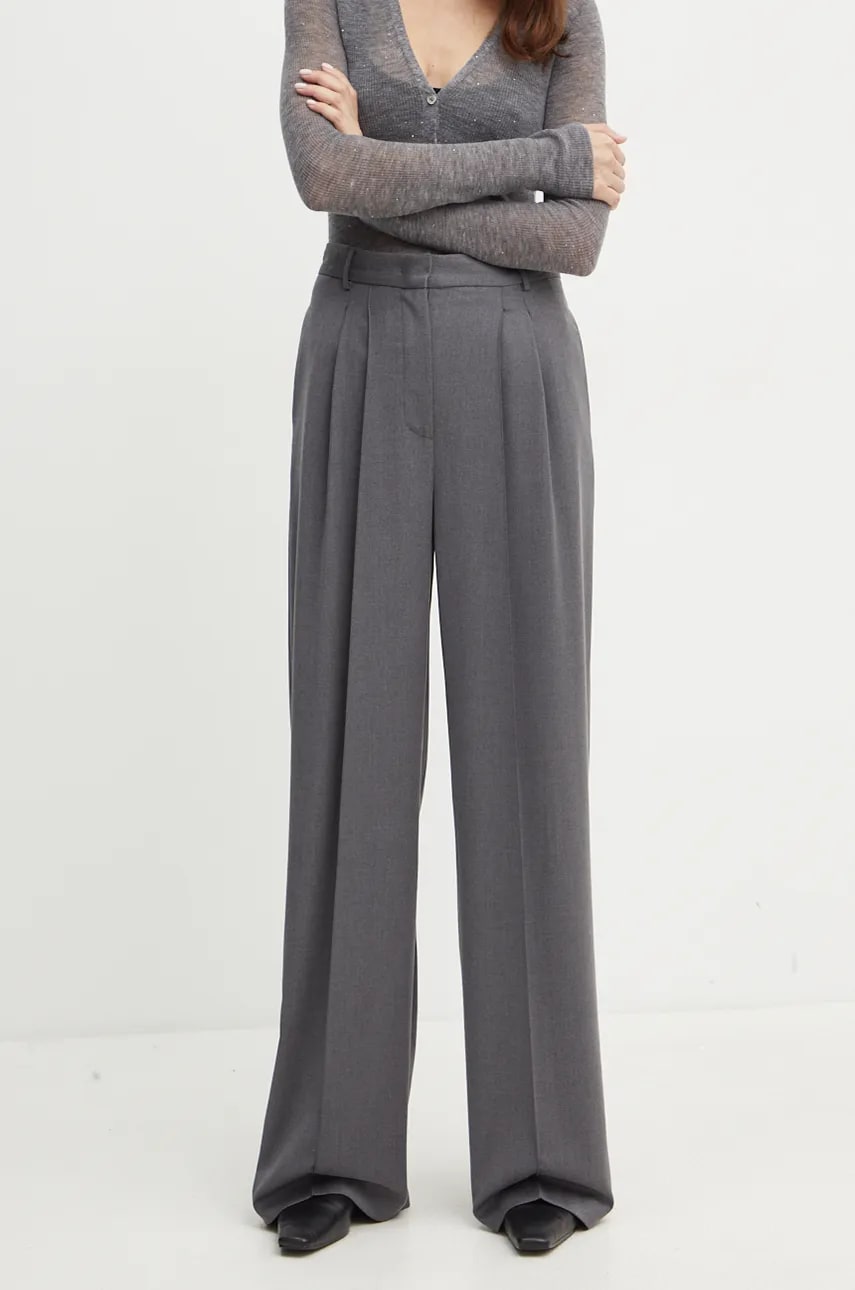 Simona Corsellini pantaloni femei, culoarea gri, lat, high waist, A24CPPA012 Simona Corsellini pantaloni femei, culoarea gri, lat, high waist, A24CPPA012