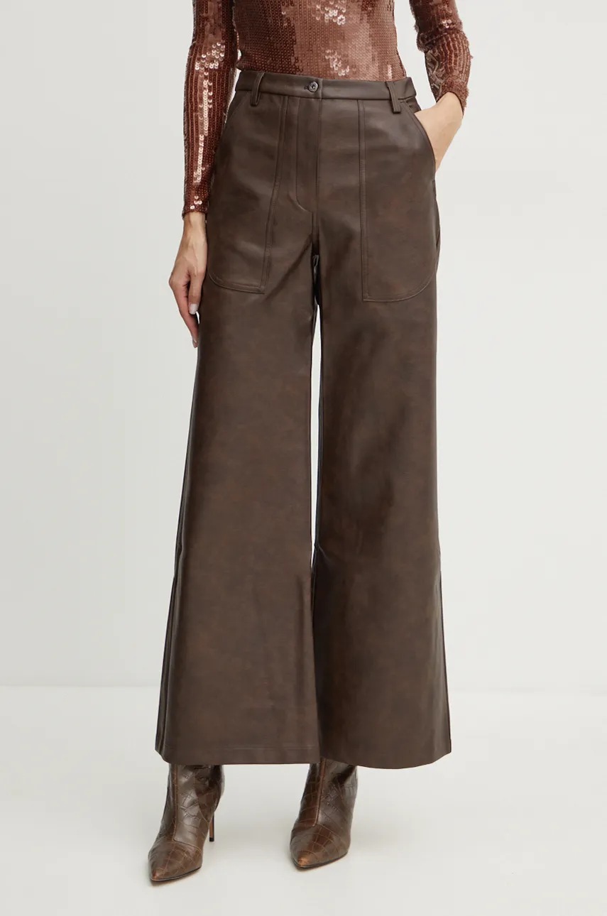

Панталон Bardot VEGAN LEATHER в кафяво с широка каройка, с висока талия 59498PB, Кафяв