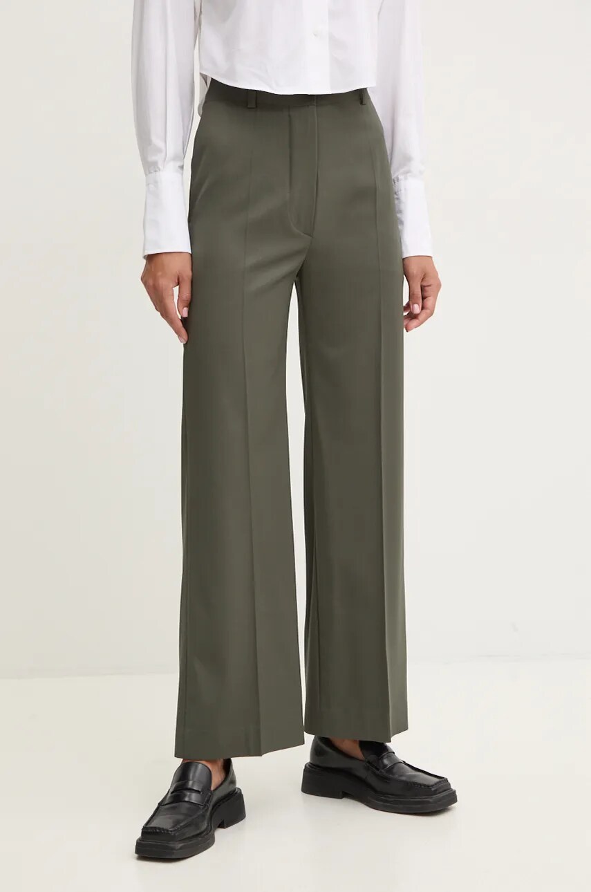 Patou pantaloni de lana culoarea verde, drept, high waist, TR0020103 Patou pantaloni de lana culoarea verde, drept, high waist, TR0020103