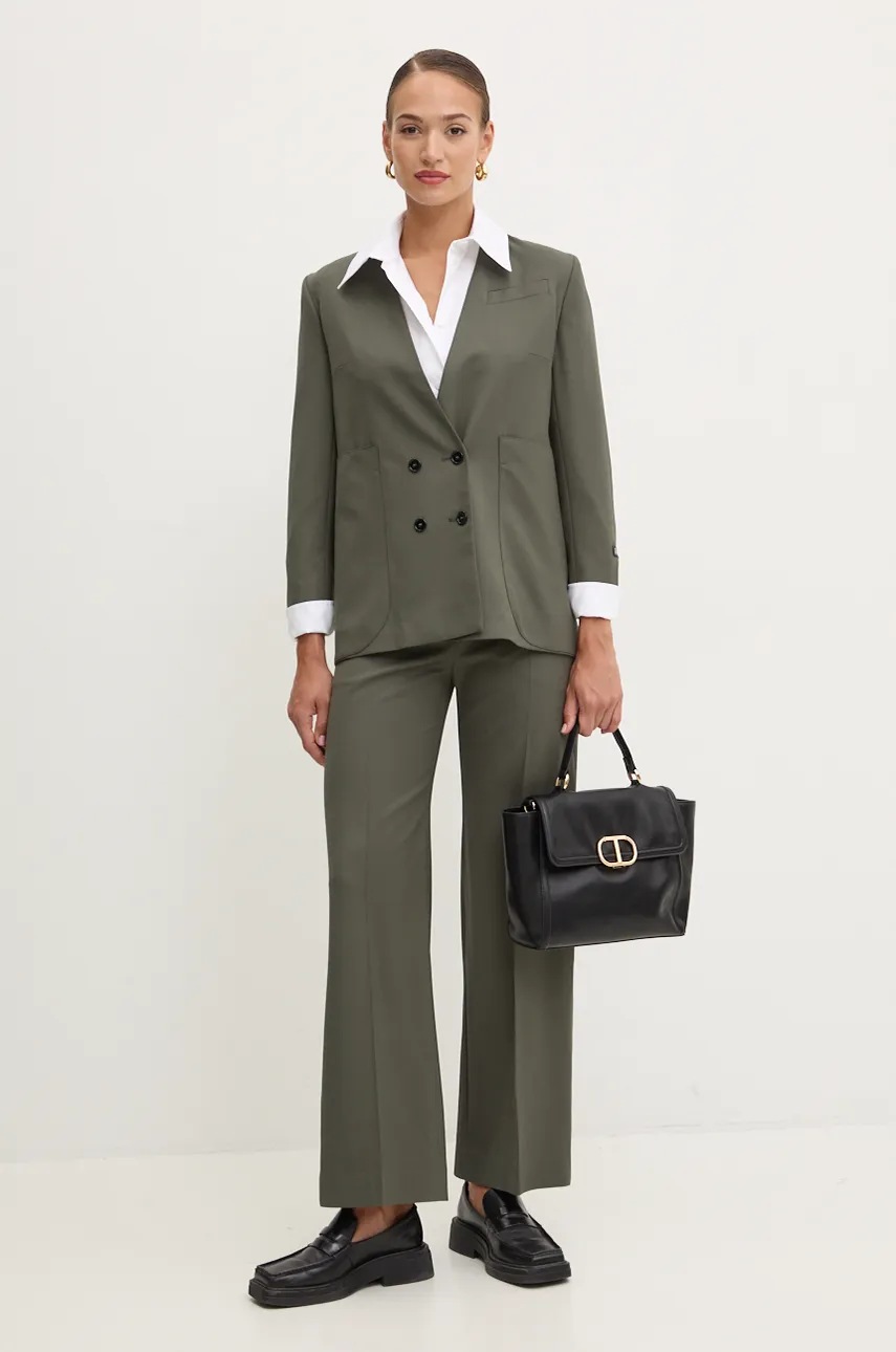 Шерстяные брюки Patou цвет зелёный прямые высокая посадка TR0020103