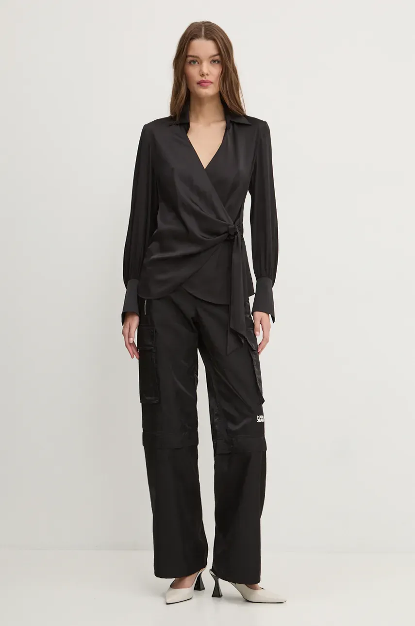 Брюки Karl Lagerfeld Jeans женские цвет чёрный широкие высокая посадка 246J1004 Брюки Karl Lagerfeld Jeans женские цвет чёрный широкие высокая посадка 246J1004