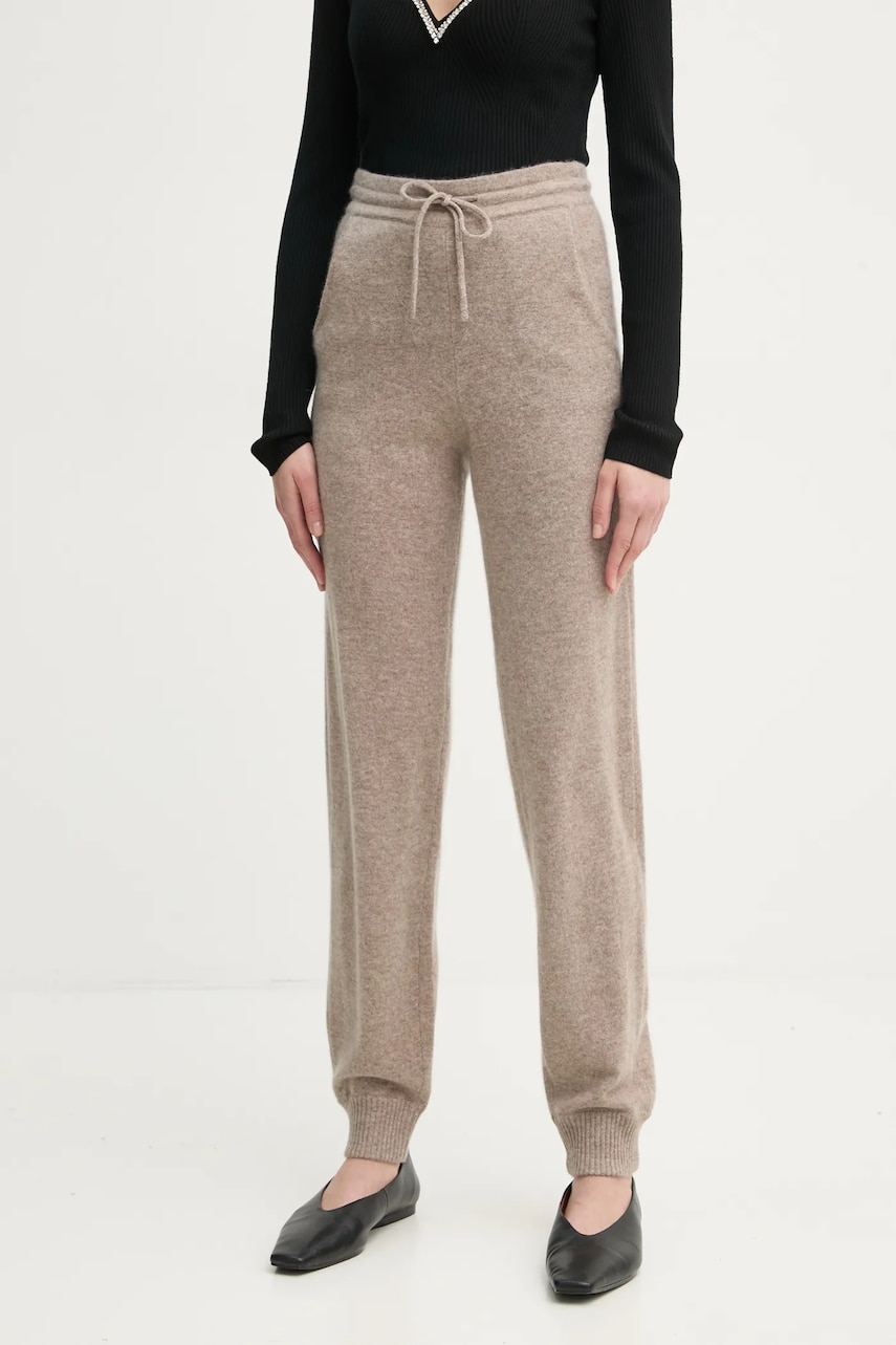 FROM FUTURE pantaloni de trening din cașmir culoarea bej, neted, WJO00006