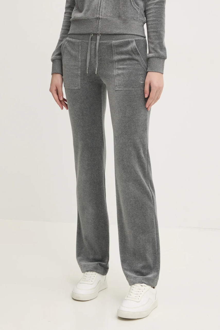 Juicy Couture pantaloni de trening din velur DEL RAY PANT culoarea gri, neted, JCAP180 Juicy Couture pantaloni de trening din velur DEL RAY PANT culoarea gri, neted, JCAP180