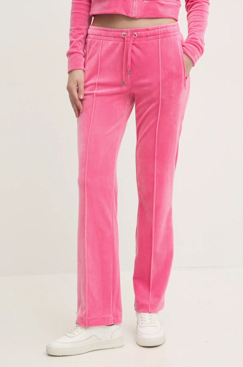 Donji dio trenirke od velura Juicy Couture TINA TRACK PANT boja: ružičasta, s aplikacijom, JCAPW045