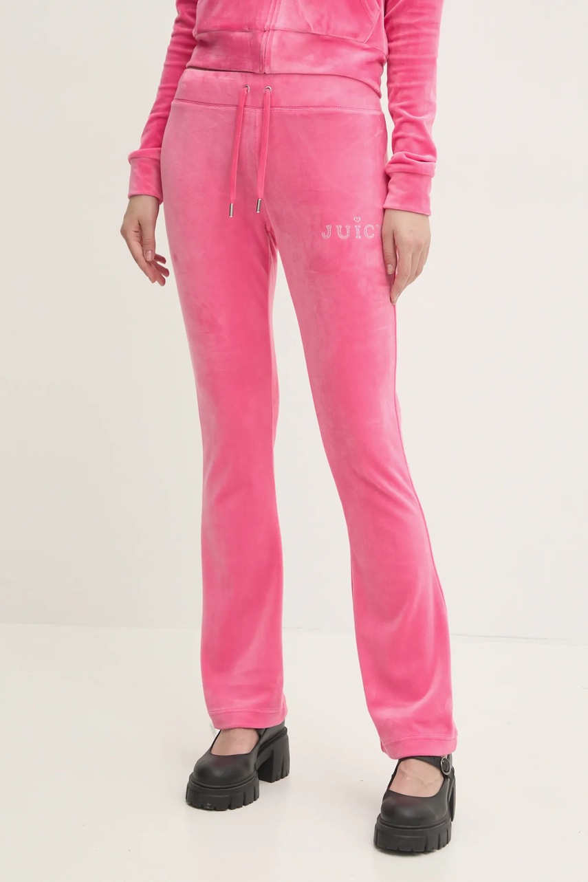 Juicy Couture velúr melegítőnadrág LISA REGAL VELOUR STRAIGHT LEG TRACK PANT rózsaszín, nyomott mintás, JCBBJ224829 termék 2. képe