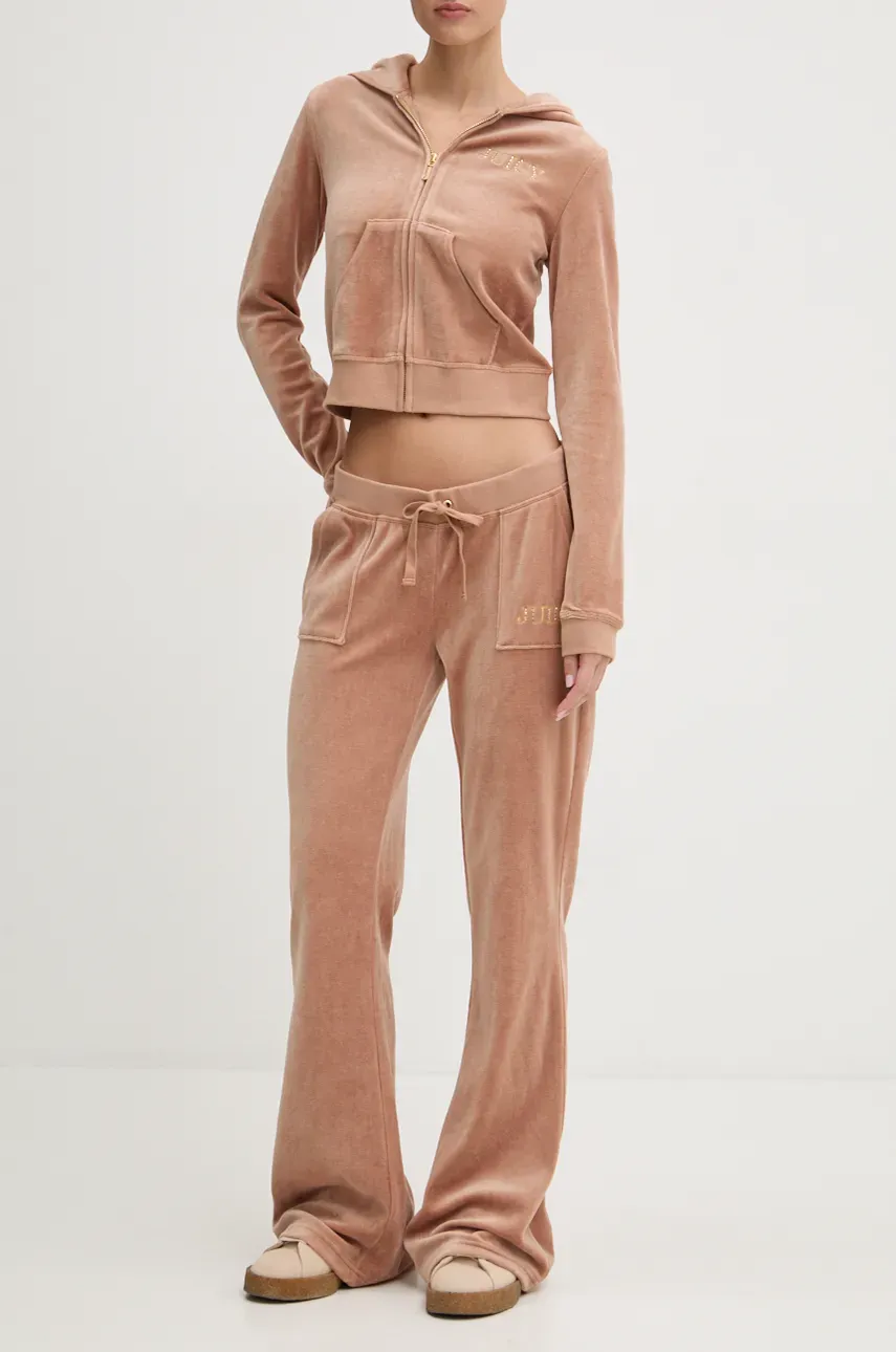 Спортивные штаны из велюра Juicy Couture HERITAGE CROWN CAISA LOW RISE PANT цвет коричневый с аппликацией JCGBJ224012 Спортивные штаны из велюра Juicy Couture HERITAGE CROWN CAISA LOW RISE PANT цвет коричневый с аппликацией JCGBJ224012