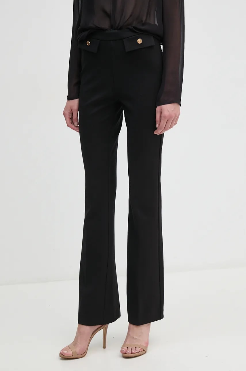 Gaudi pantaloni femei, culoarea negru, evazati, high waist, 421BD24007 Gaudi pantaloni femei, culoarea negru, evazati, high waist, 421BD24007