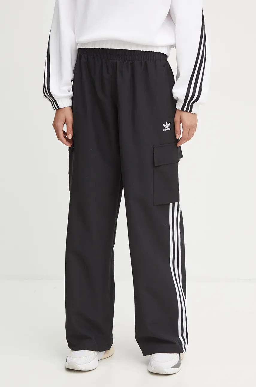 Kalhoty adidas Originals 3S CARGO PANTS dámské, černá barva, kapsáče, high waist, JF1292