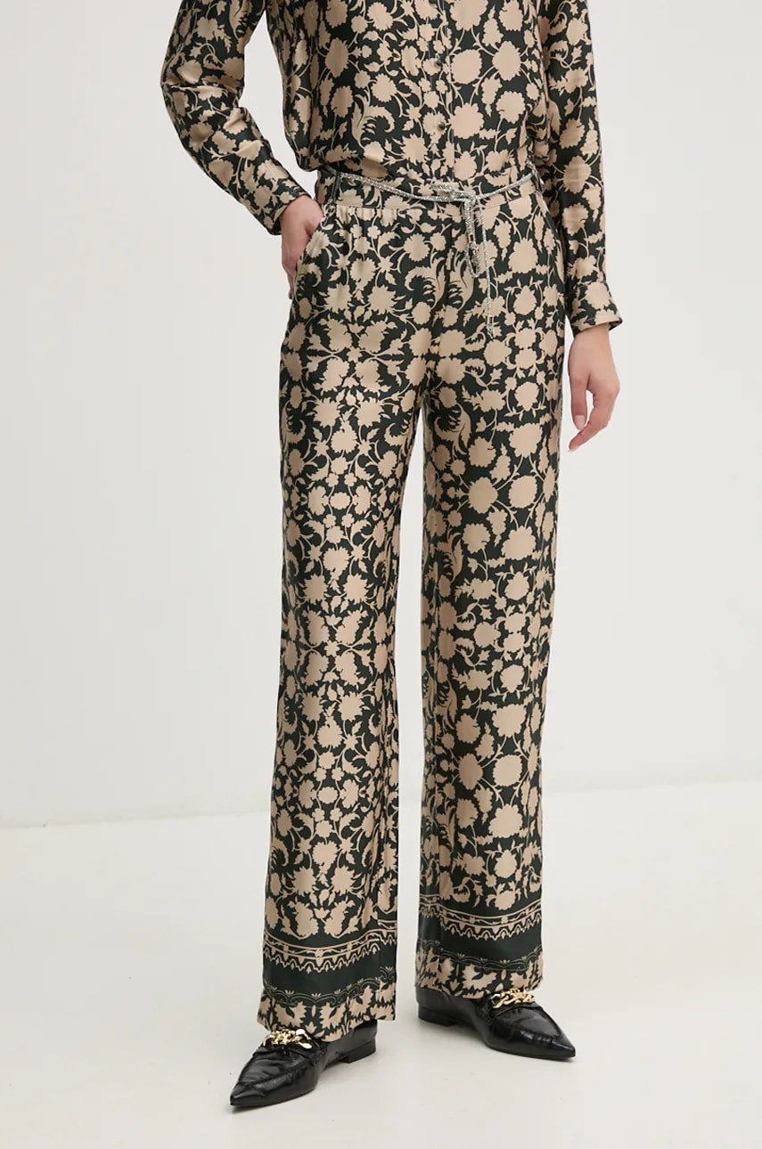 La Petite Française pantaloni PFPARTAGE femei, culoarea verde, drept, high waist, PFPARTAGE La Petite Française pantaloni PFPARTAGE femei, culoarea verde, drept, high waist, PFPARTAGE