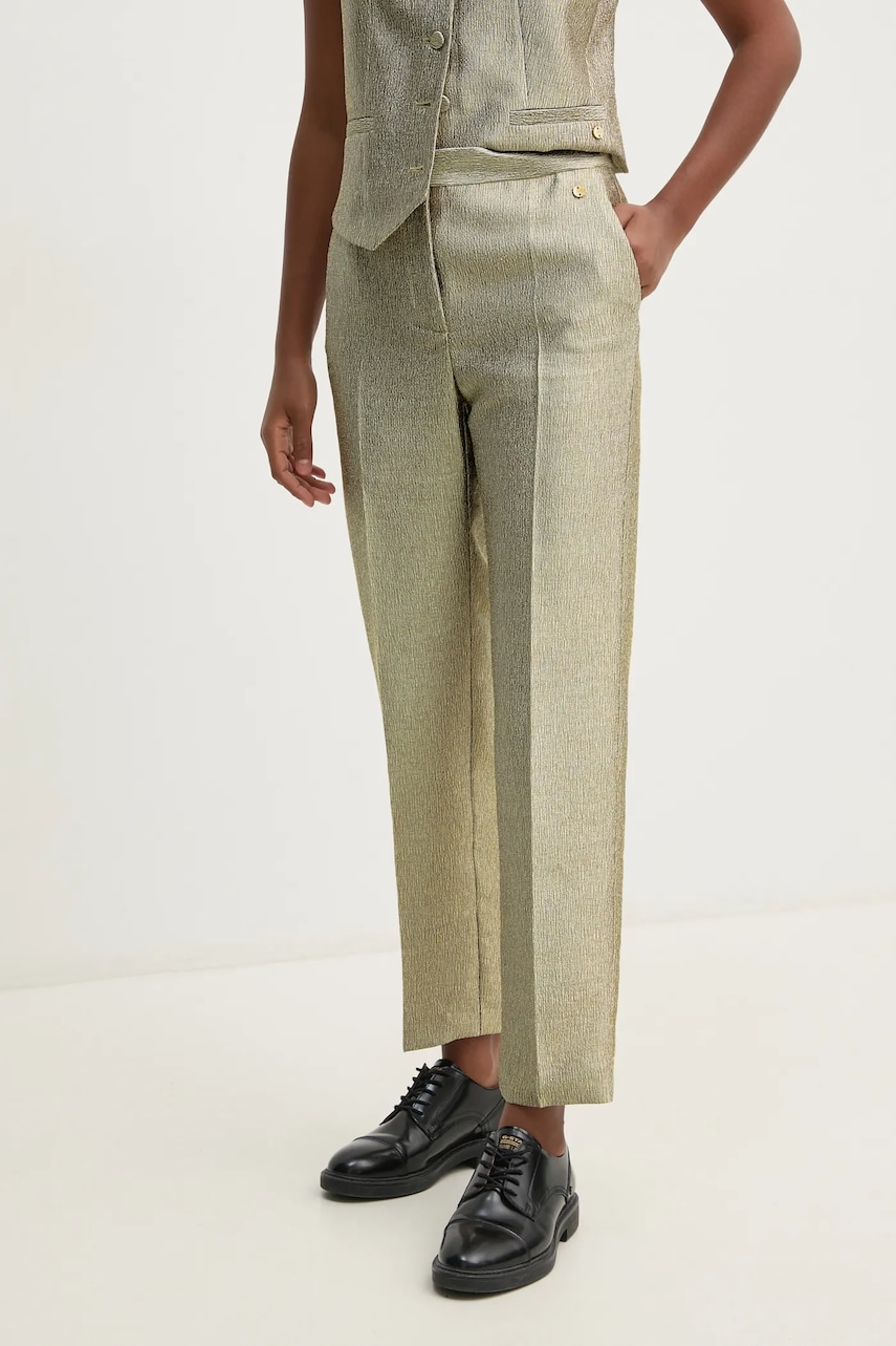 Pedro del Hierro pantaloni femei, culoarea auriu, drept, high waist, 7608781 Pedro del Hierro pantaloni femei, culoarea auriu, drept, high waist, 7608781