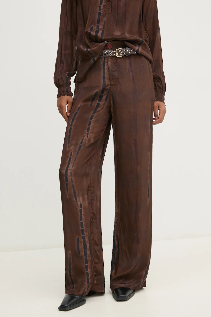 Levně Kalhoty Pedro del Hierro dámské, hnědá barva, široké, high waist, 7608775