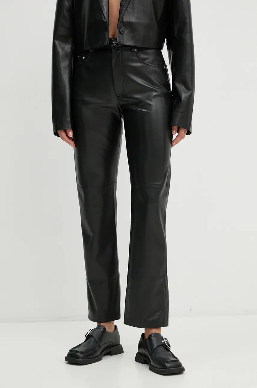 Nanushka pantaloni VINNI femei, culoarea negru, mulata, high waist, NW22CRPA00199 Nanushka pantaloni VINNI femei, culoarea negru, mulata, high waist, NW22CRPA00199