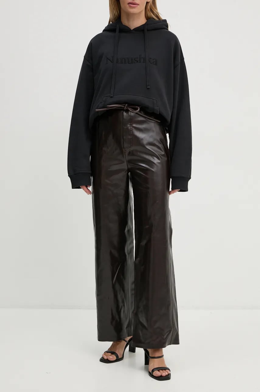 Nanushka pantaloni SATO femei, culoarea bordo, lat, high waist, NW24PFOW19271 Nanushka pantaloni SATO femei, culoarea bordo, lat, high waist, NW24PFOW19271