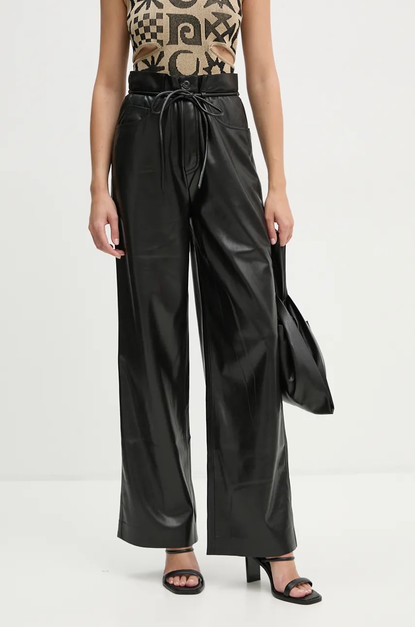 Nanushka pantaloni SATO femei, culoarea negru, drept, high waist, NW24PFOW10151