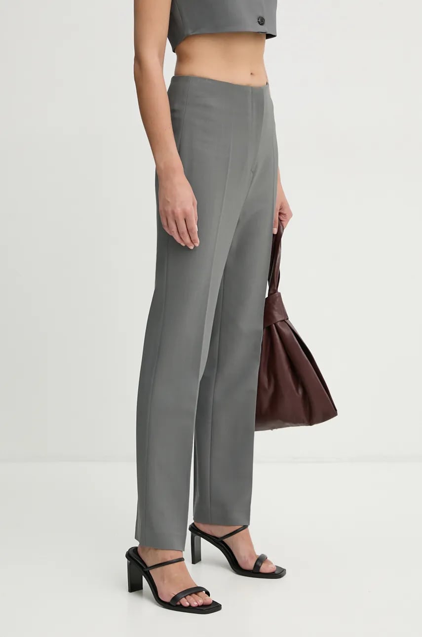 Nanushka pantaloni ERINNA femei, culoarea gri, drept, high waist, NW24PFOW18055 Nanushka pantaloni ERINNA femei, culoarea gri, drept, high waist, NW24PFOW18055