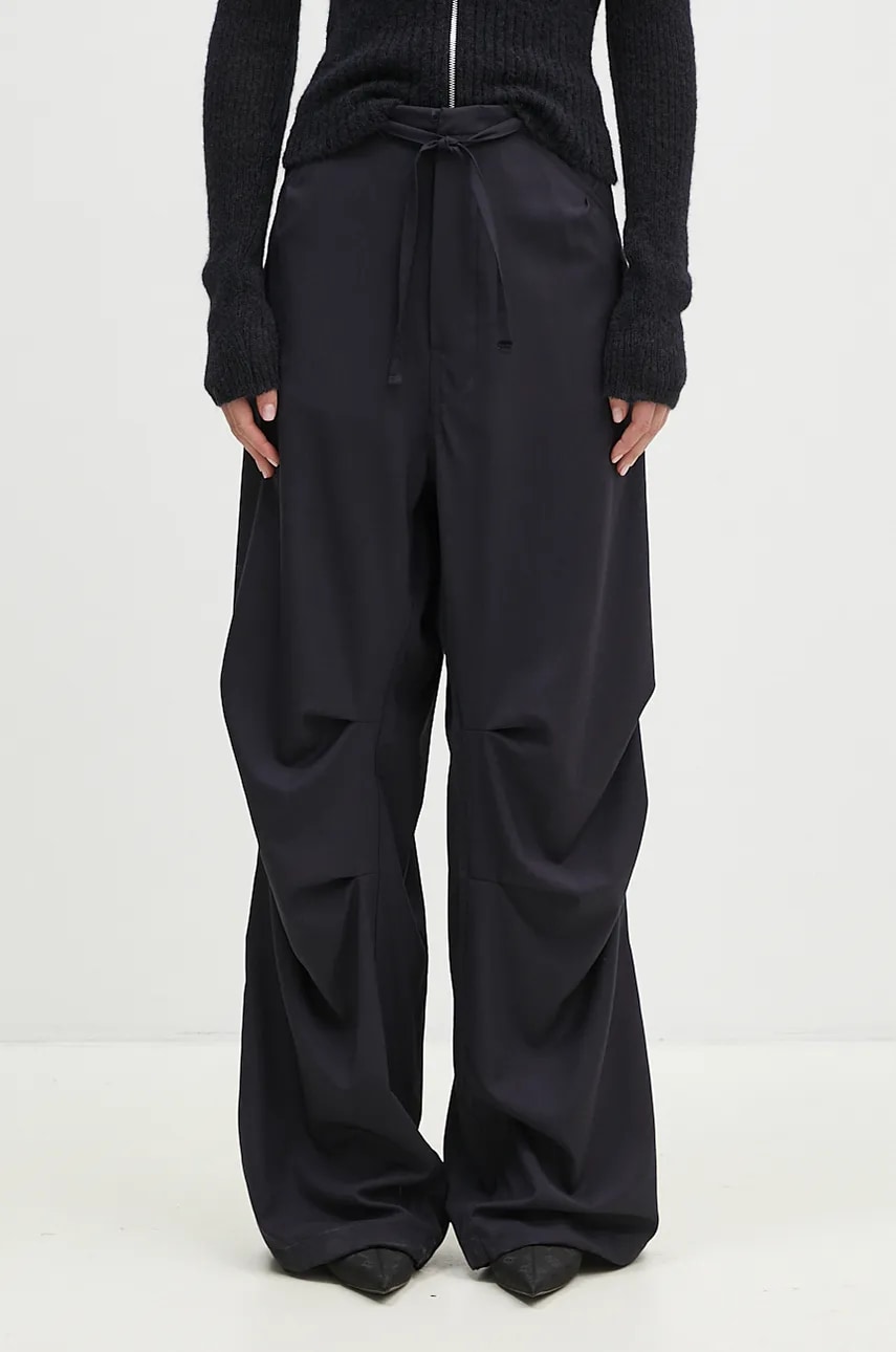 DARKPARK pantaloni de lână Daisy culoarea bleumarin, lat, high waist, WTR42.FAW04.0051