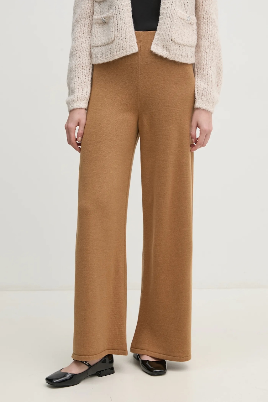 Sisley pantaloni femei, culoarea bej, lat, medium waist, 122NMF00D Sisley pantaloni femei, culoarea bej, lat, medium waist, 122NMF00D