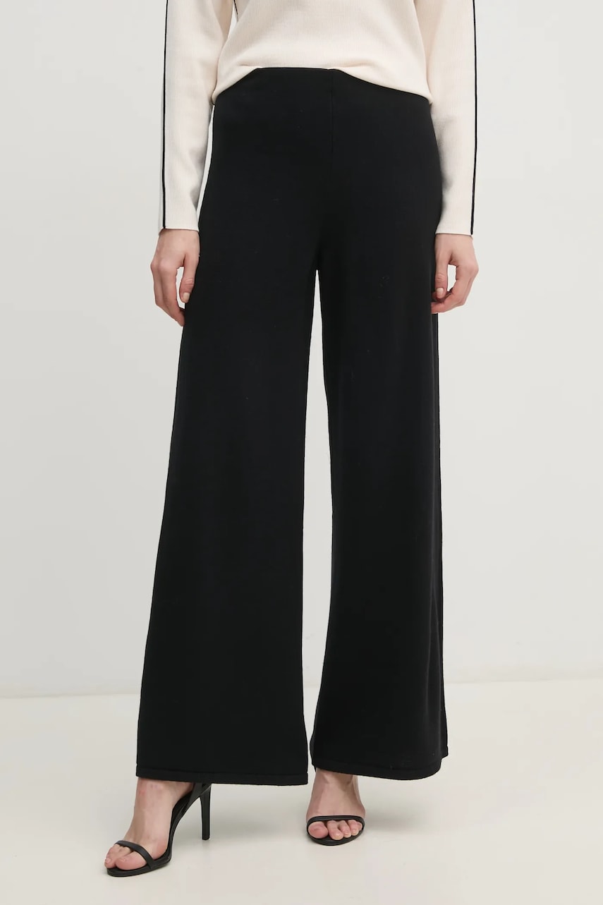 Sisley pantaloni femei, culoarea negru, lat, medium waist, 122NMF00D Sisley pantaloni femei, culoarea negru, lat, medium waist, 122NMF00D