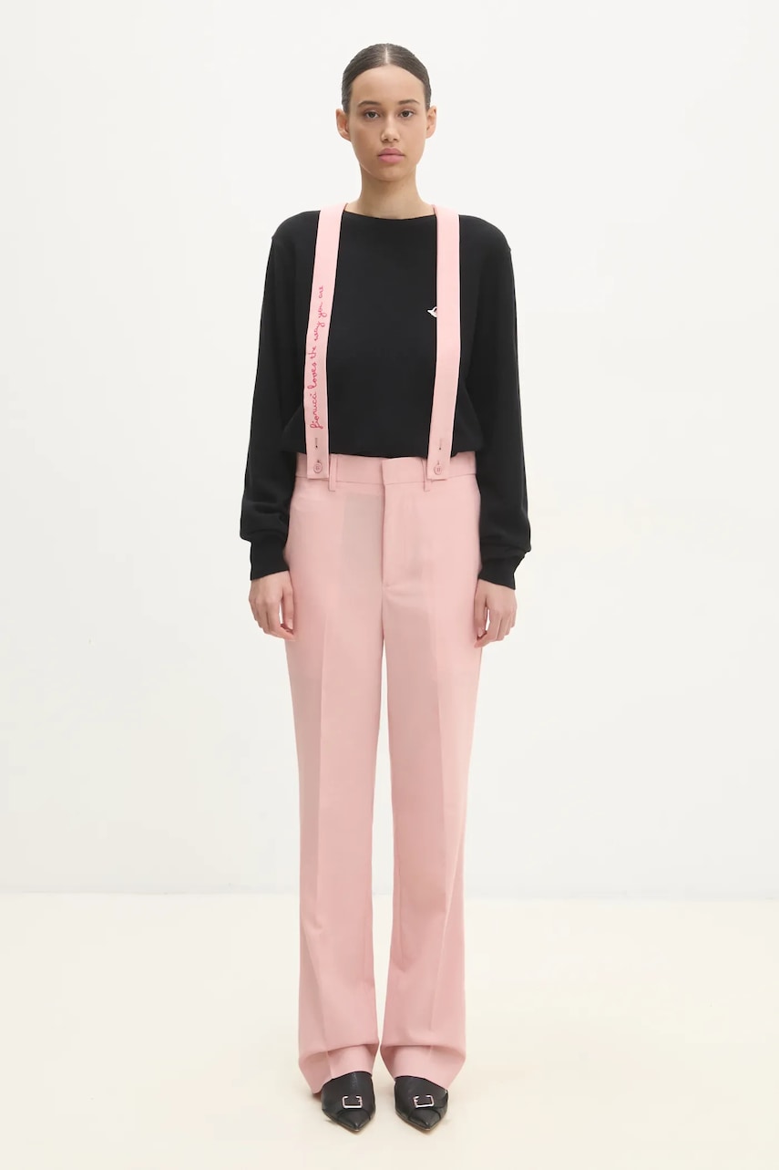 Fiorucci pantaloni de lana culoarea roz, drept, high waist, W01FMBPA183WO01PN02 Fiorucci pantaloni de lana culoarea roz, drept, high waist, W01FMBPA183WO01PN02