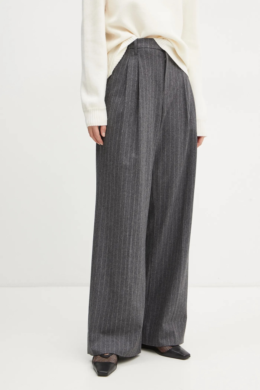 A.L.C. pantaloni de lana Charles culoarea gri, lat, high waist, 2PANT01059 A.L.C. pantaloni de lana Charles culoarea gri, lat, high waist, 2PANT01059