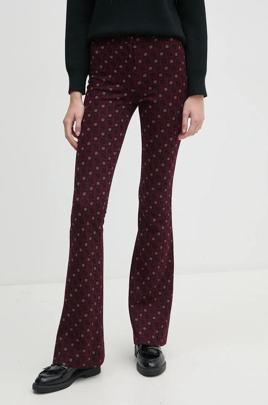 DIANE VON FURSTENBERG pantaloni din lana culoarea bordo, evazati, high waist, DVFPL3S001