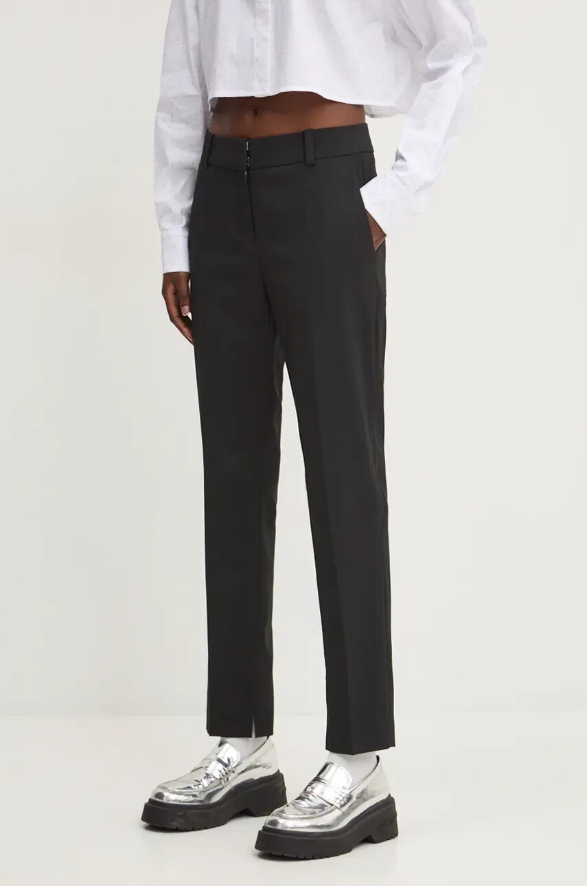 HUGO pantaloni din lana culoarea negru, fason tigareta, high waist, 50516132
