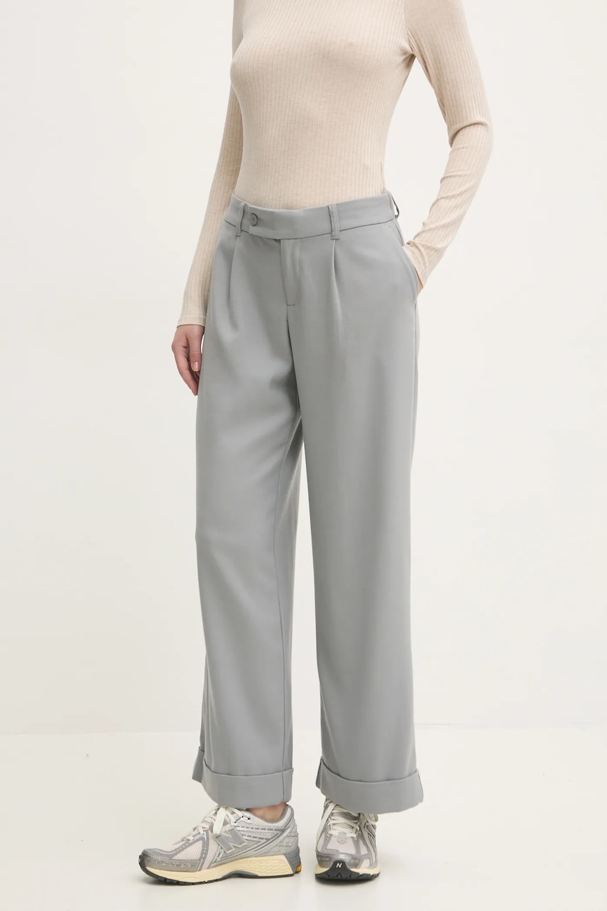 Hollister Co. pantaloni femei, culoarea gri, drept, high waist, KI356-4140