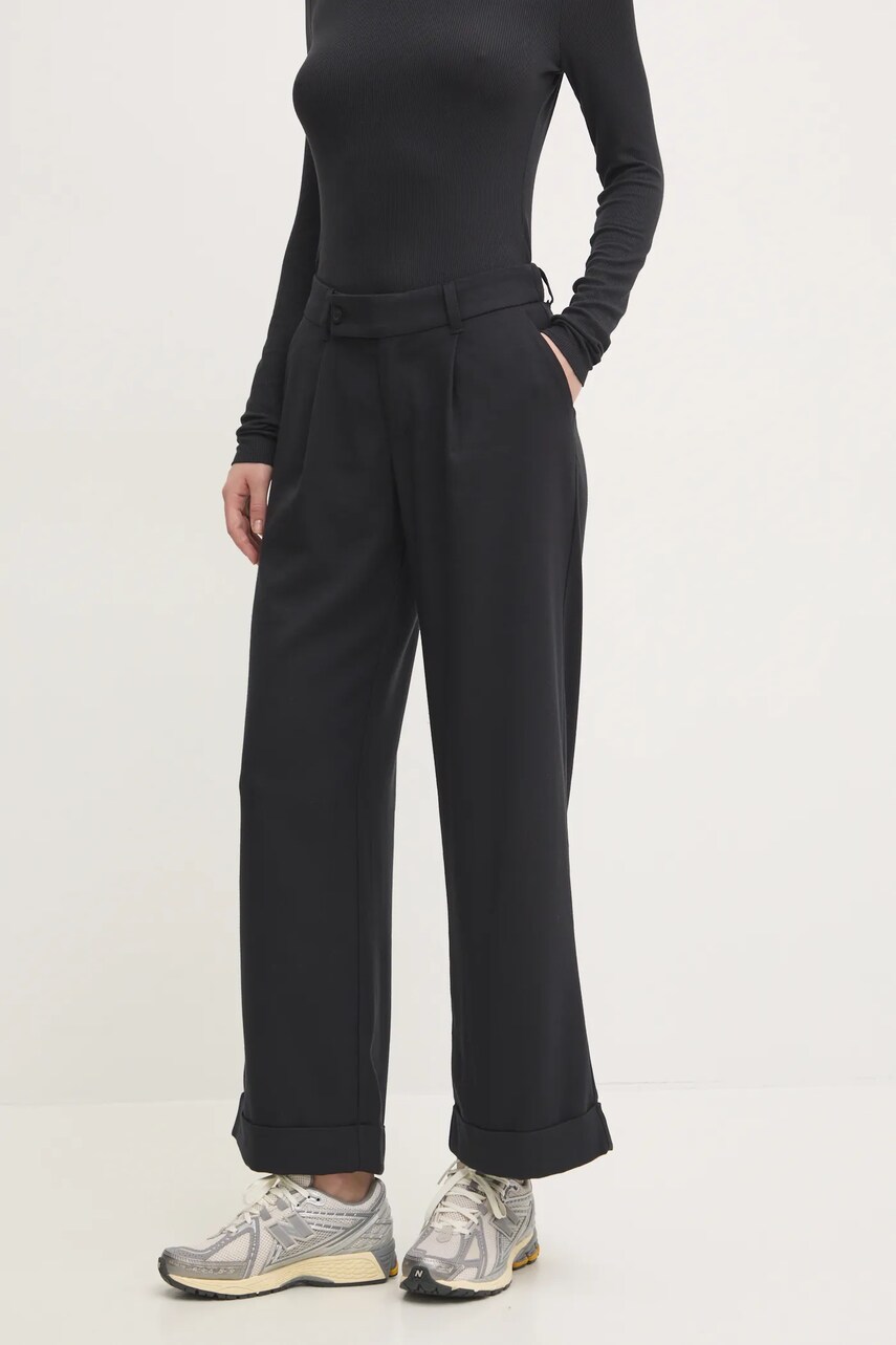 Levně Kalhoty Hollister Co. dámské, černá barva, široké, high waist, KI356-4140