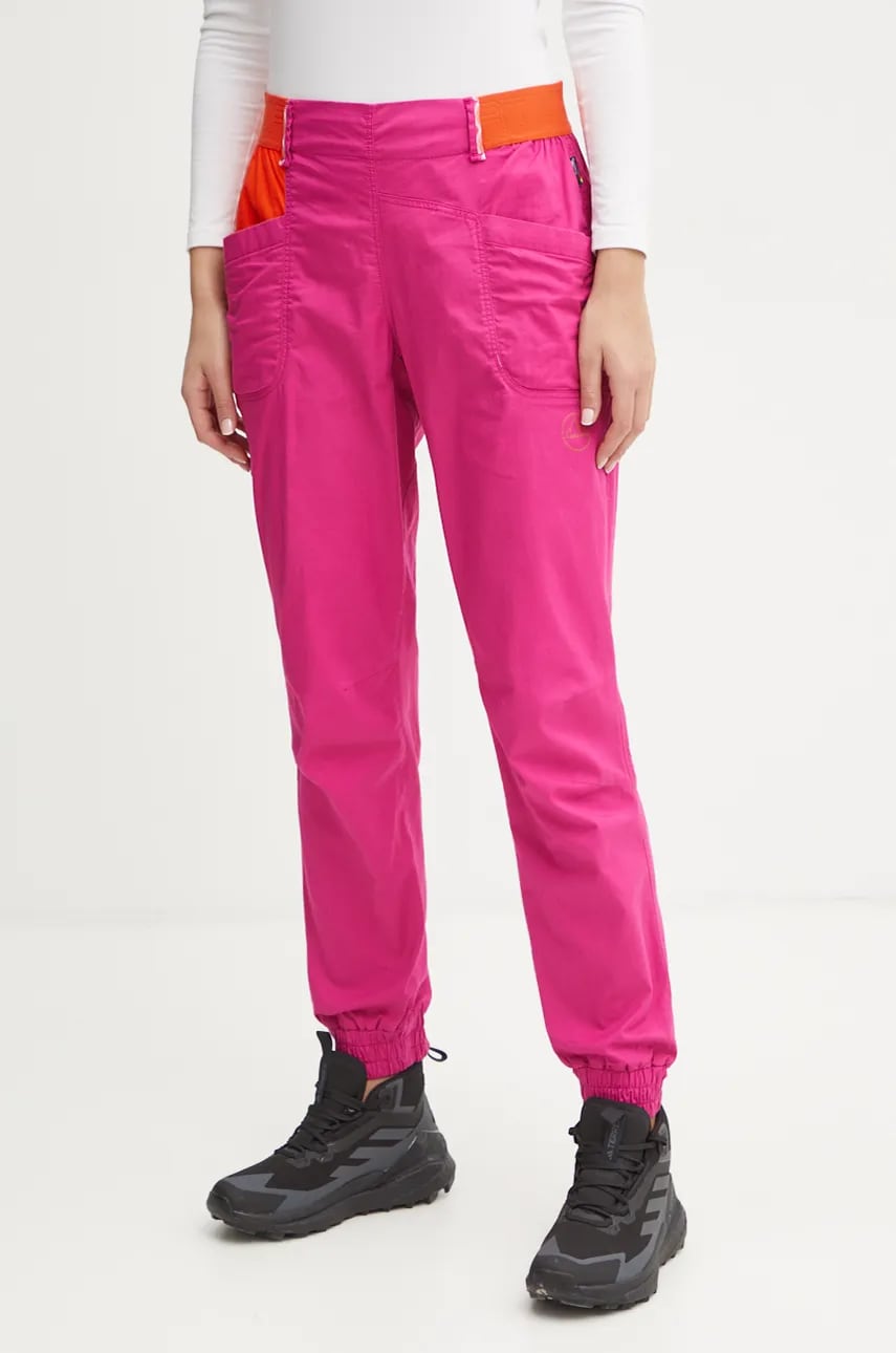 LA Sportiva pantaloni Tundra femei, culoarea roz, drept, high waist, O60411322 LA Sportiva pantaloni Tundra femei, culoarea roz, drept, high waist, O60411322