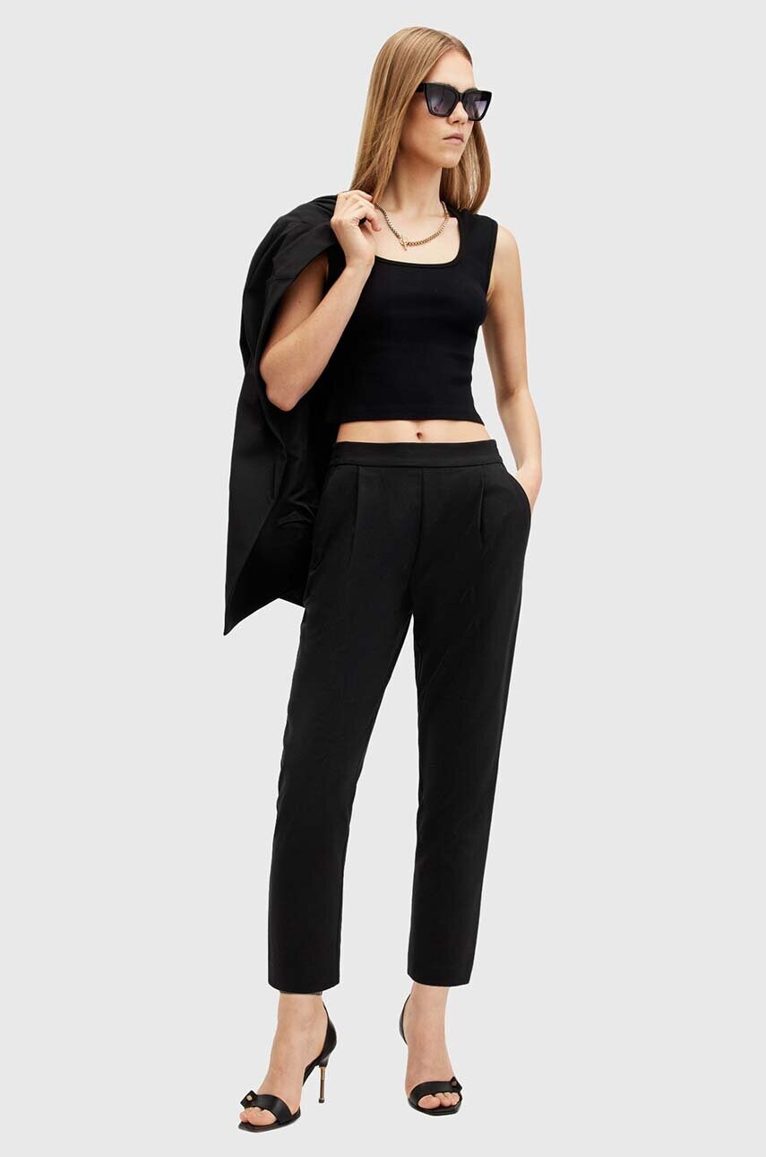 AllSaints pantaloni ALEIDA TRI TROUSER femei, culoarea negru, fason chinos, medium waist, W009QZ