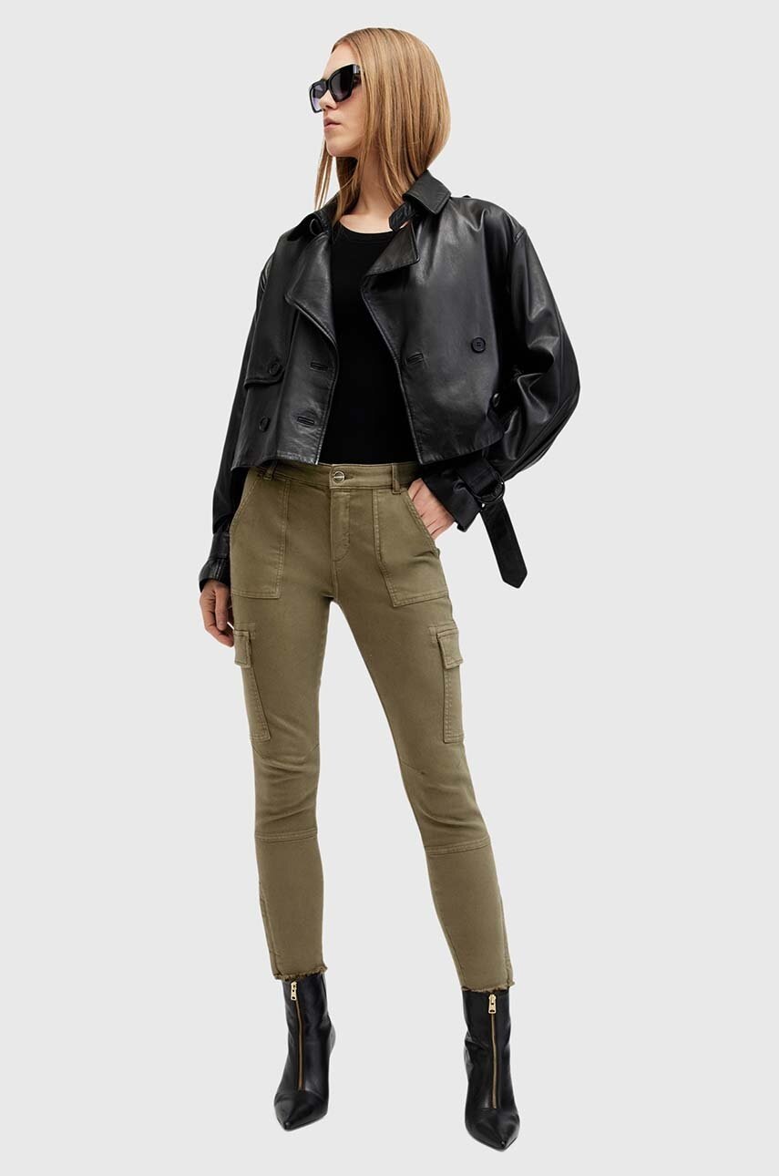 

Панталон AllSaints DURAN SKINNY CARGO в зелено с кройка по тялото, с висока талия W064EB, Зелен