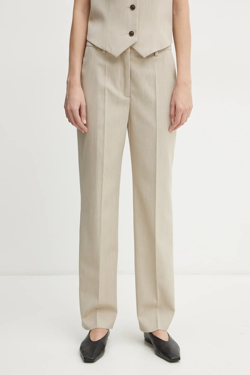 By Malene Birger pantaloni IGDA femei, culoarea bej, fason tigareta, high waist, 103121 By Malene Birger pantaloni IGDA femei, culoarea bej, fason tigareta, high waist, 103121