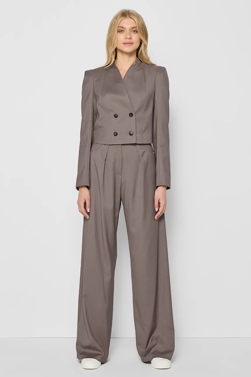 Bizuu pantaloni AROW femei, culoarea bej, lat, high waist, AROW.BEZOWY