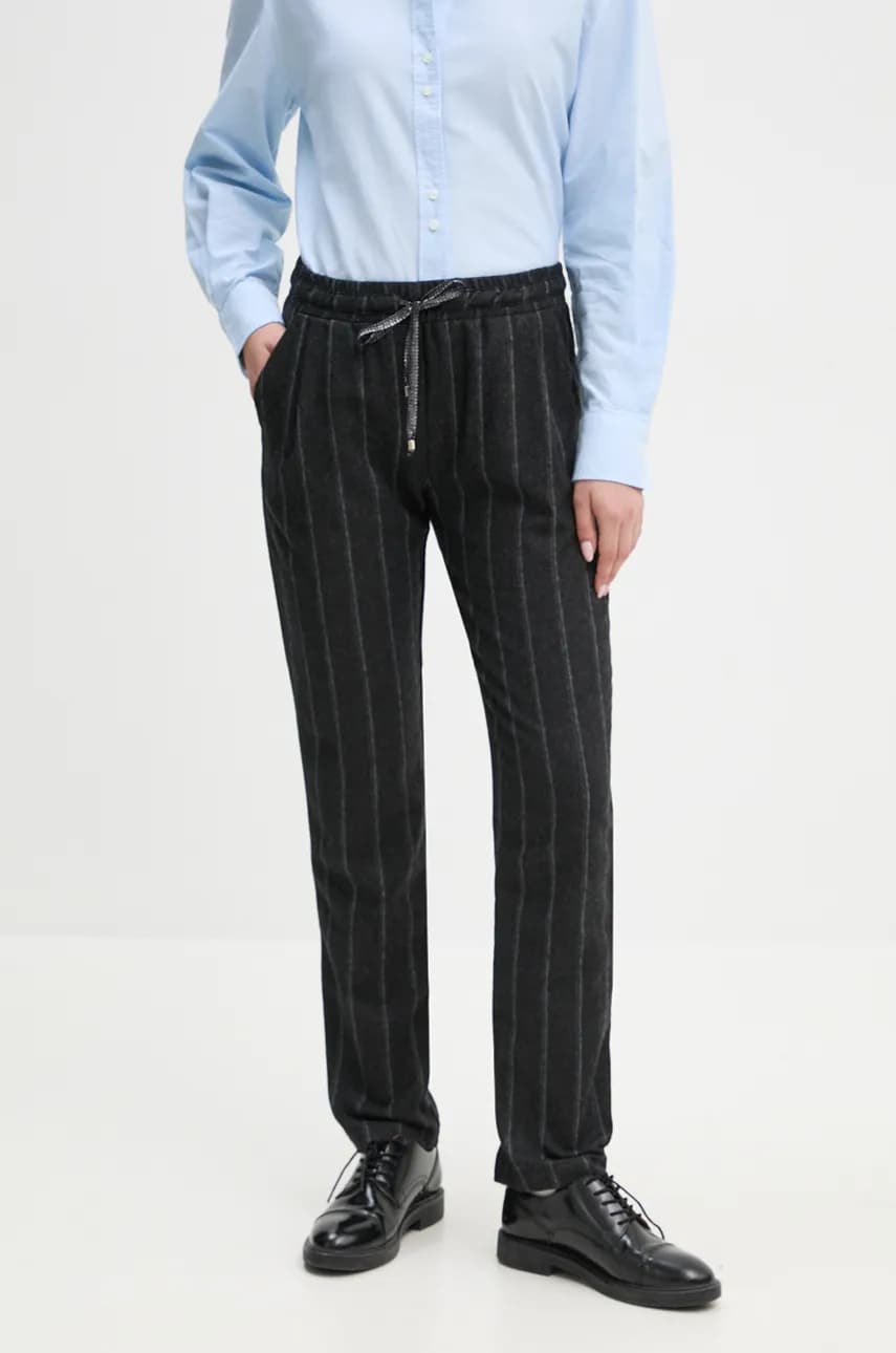 La Petite Française pantaloni de lana PFPOLI culoarea gri, drept, high waist, PFPOLI La Petite Française pantaloni de lana PFPOLI culoarea gri, drept, high waist, PFPOLI