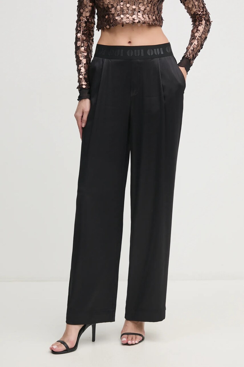 Levně Kalhoty OUI dámské, černá barva, jednoduché, high waist, 89779