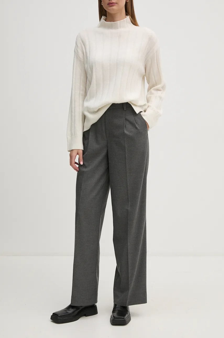 OUI pantaloni femei, culoarea gri, lat, high waist, 89782 OUI pantaloni femei, culoarea gri, lat, high waist, 89782