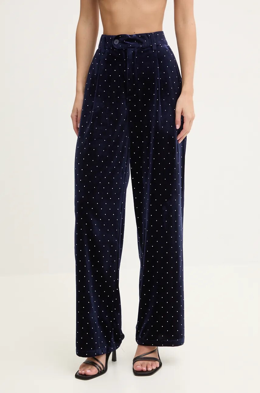 Never Fully Dressed pantaloni de catifea Arden Trousers culoarea albastru marin, drept, high waist, NFDTR382