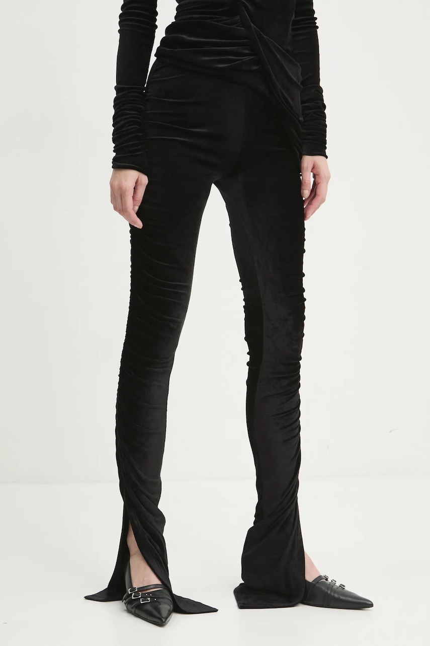 Rick Owens Lilies pantaloni de catifea culoarea negru, mulata, high waist, LI02D5335VST Rick Owens Lilies pantaloni de catifea culoarea negru, mulata, high waist, LI02D5335VST