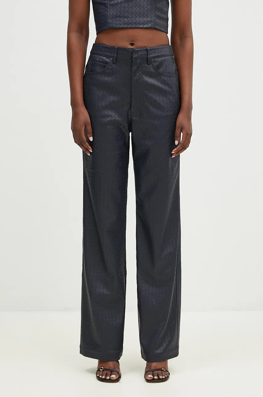 Rotate pantaloni Straight Braided femei, culoarea bleumarin, drept, high waist, 1128582318 Rotate pantaloni Straight Braided femei, culoarea bleumarin, drept, high waist, 1128582318