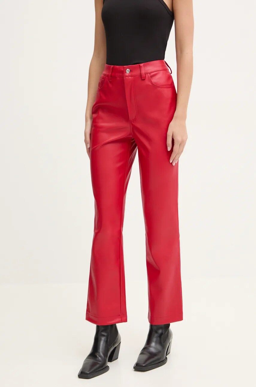 Never Fully Dressed pantaloni femei, culoarea rosu, drept, high waist, NFDTR349
