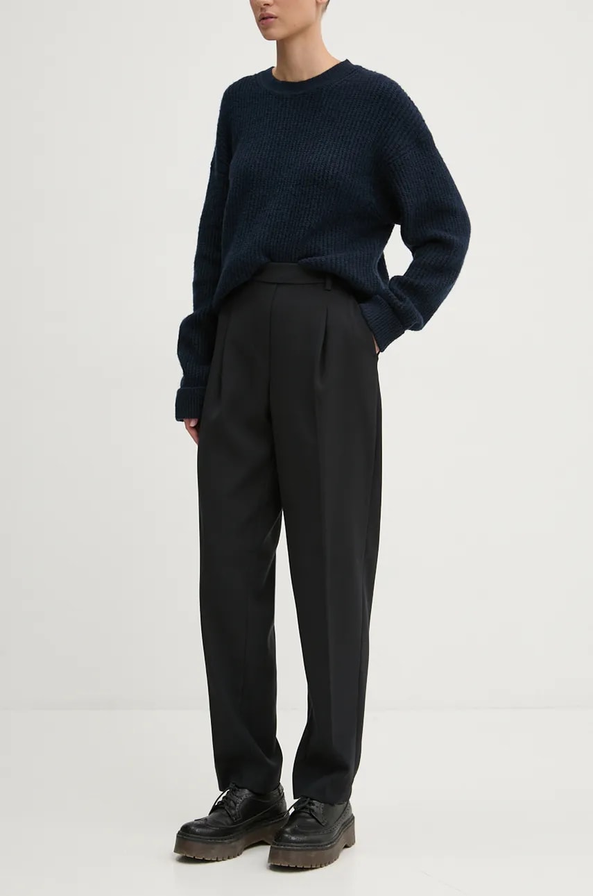 Levně Kalhoty Abercrombie & Fitch dámské, černá barva, jednoduché, high waist, KI156-4443