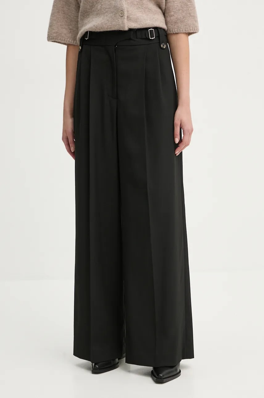 By Malene Birger pantaloni TAAL femei, culoarea negru, lat, high waist, Q72526005 By Malene Birger pantaloni TAAL femei, culoarea negru, lat, high waist, Q72526005