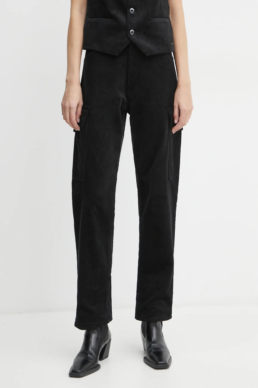 G-Star pantaloni de catifea cord culoarea negru, drept, high waist, D25761-D727