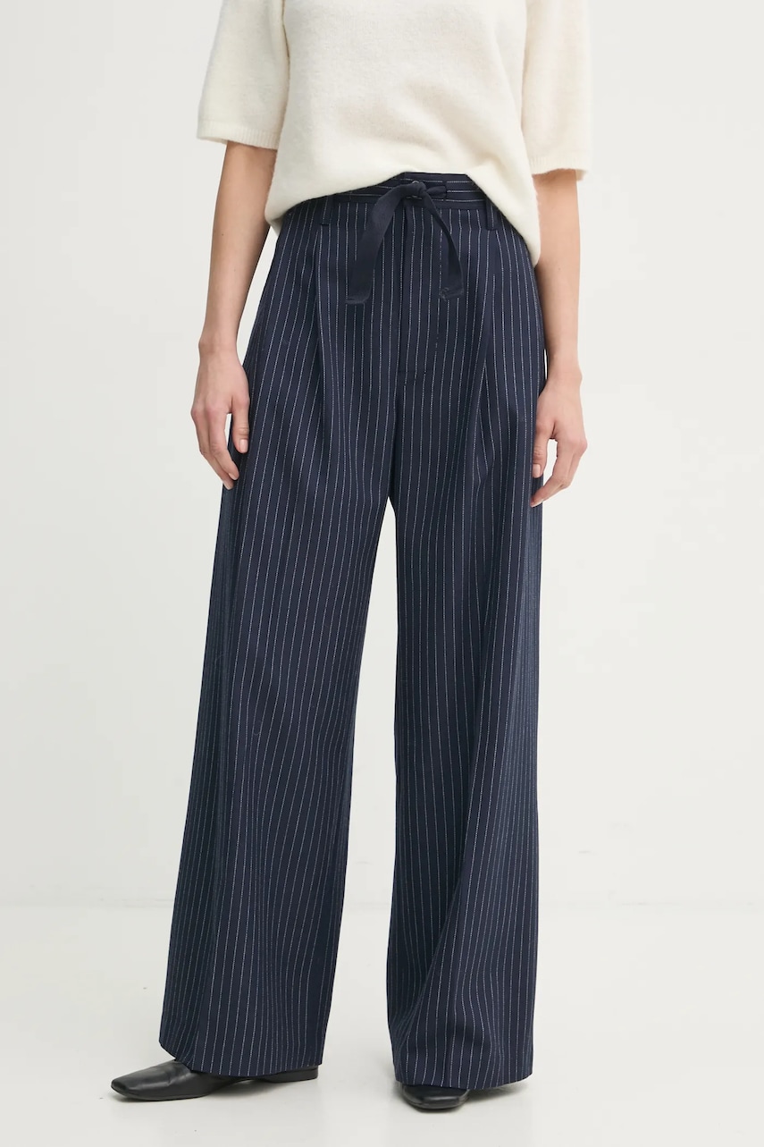 G-Star pantaloni din lână culoarea bleumarin, lat, high waist, D22883-D721