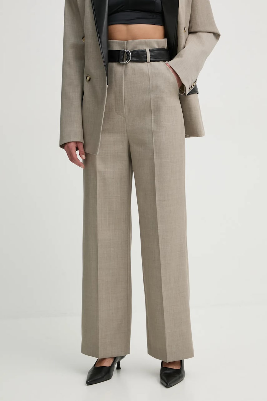 Nanushka pantaloni de lana ULANI culoarea bej, drept, high waist, NW24FWPA37570 Nanushka pantaloni de lana ULANI culoarea bej, drept, high waist, NW24FWPA37570