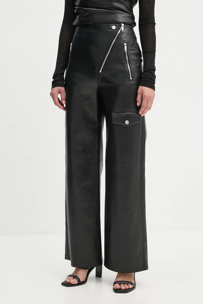 Nanushka pantaloni HAYES femei, culoarea negru, drept, high waist, NW24FWPA45300